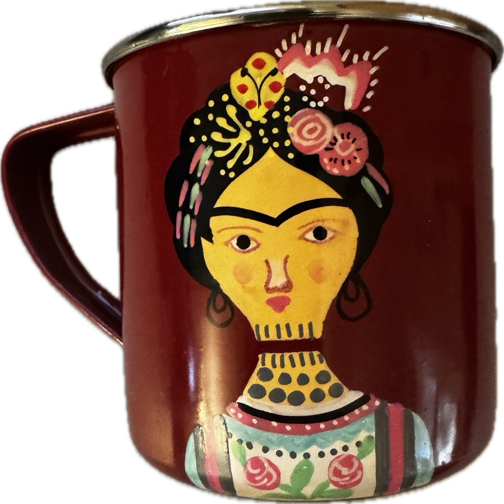 Frida Kahlo, Hand painted stainless steel mug, never used